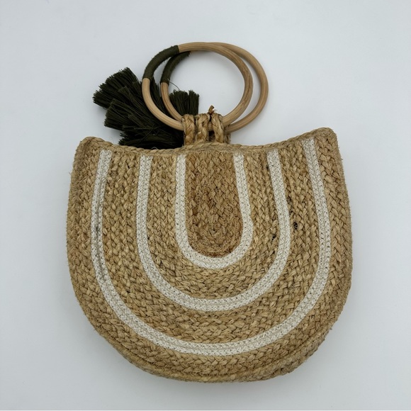 World Market Rattan Woven Bag, Wooden Handles and Tassel - Picture 6 of 8